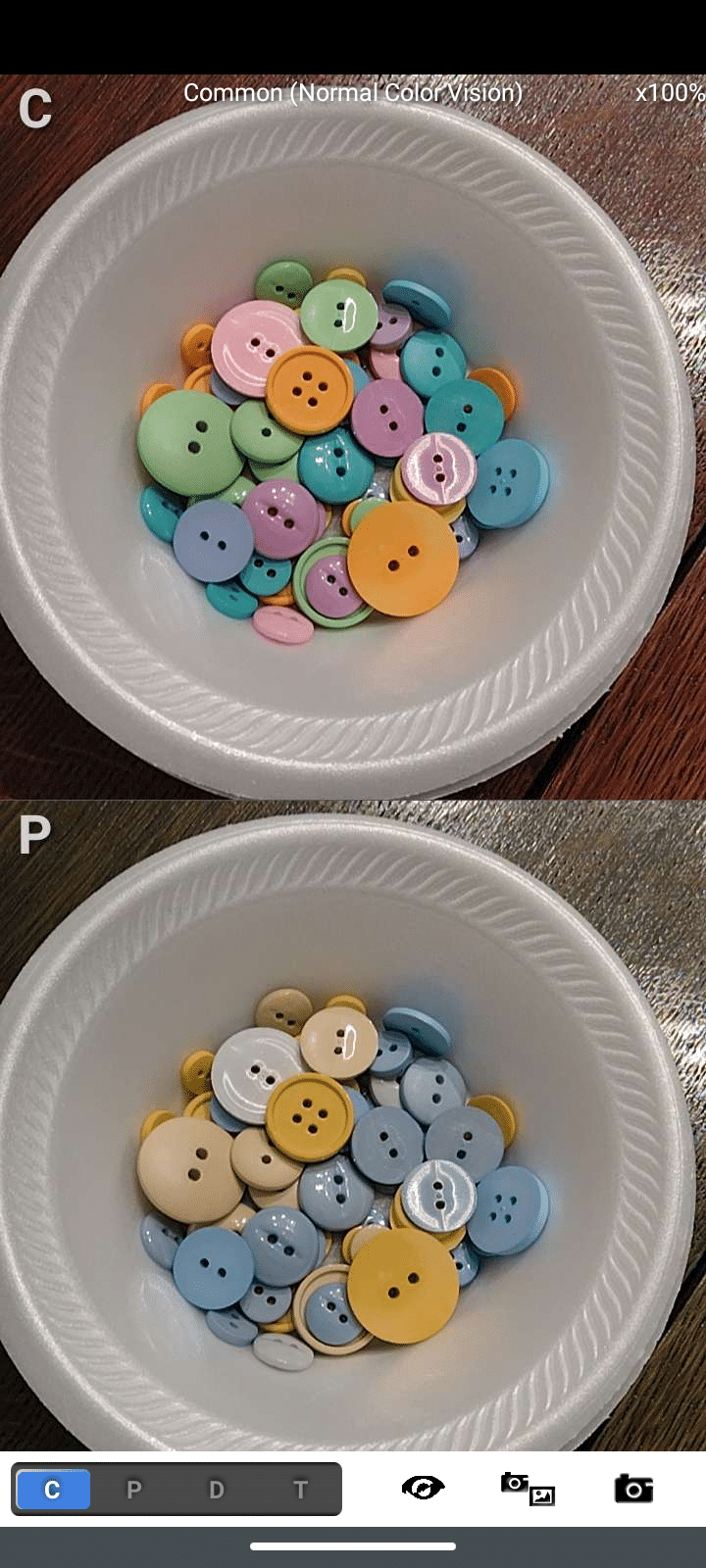 colored buttons to demonstrate color blindness
